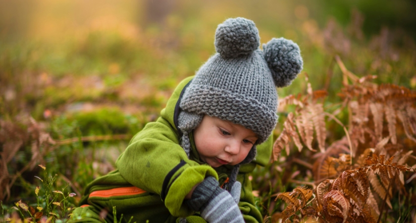 Jeune enfant explorant calmement son environnement naturel, illustrant la sécurité, le cadre et les besoins éducatifs fondamentaux du développement de l’enfant.